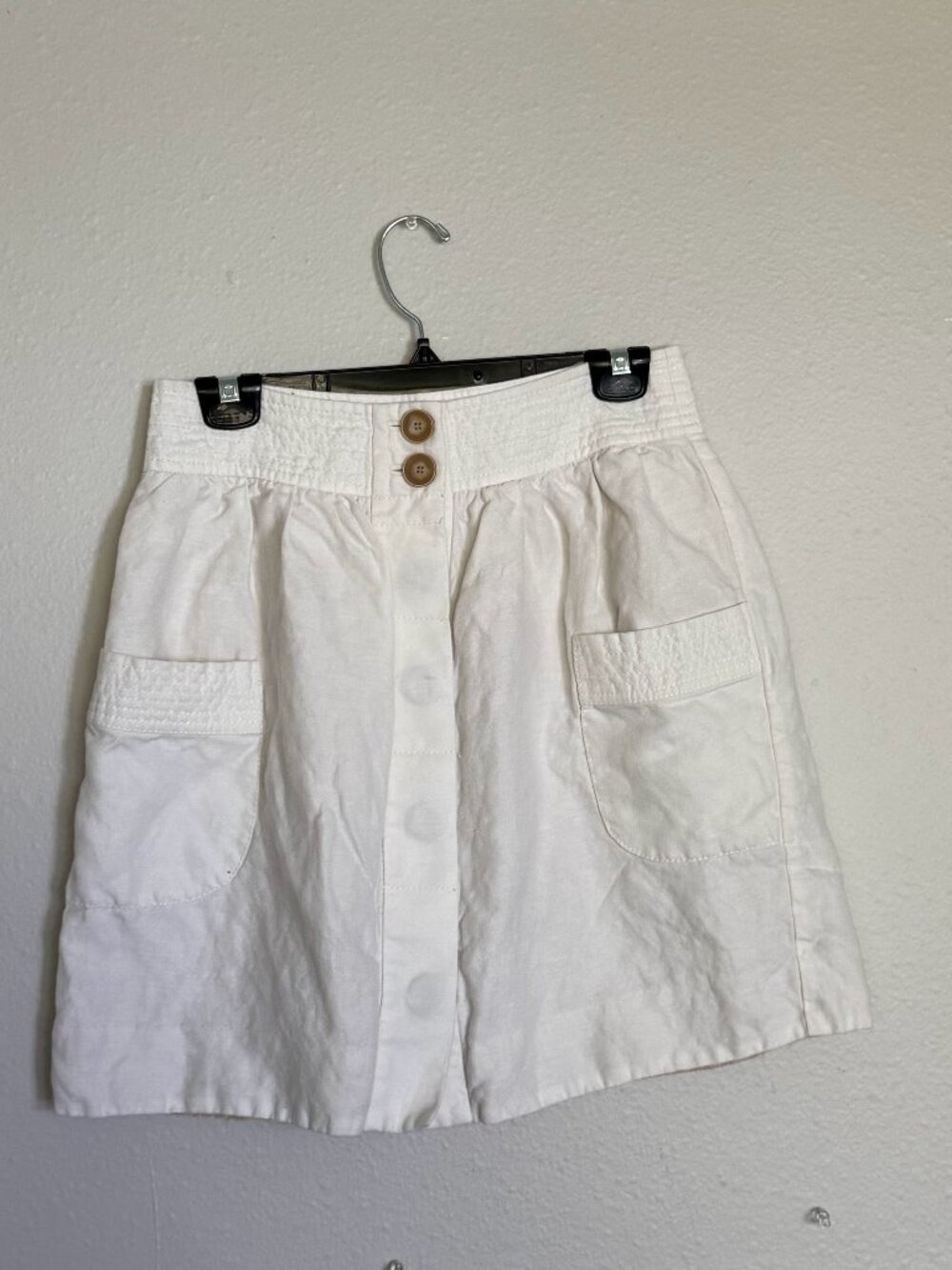 J Crew Dorie Linen Lyocell Button Front Skirt Size 4 Cream Ivory Pocket Vintage
